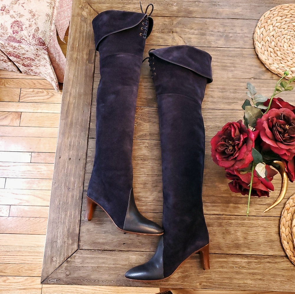 Chloé Blue Lagoon OTK Boots Suede & Leather WILL TRADE - Picture 8 of 16